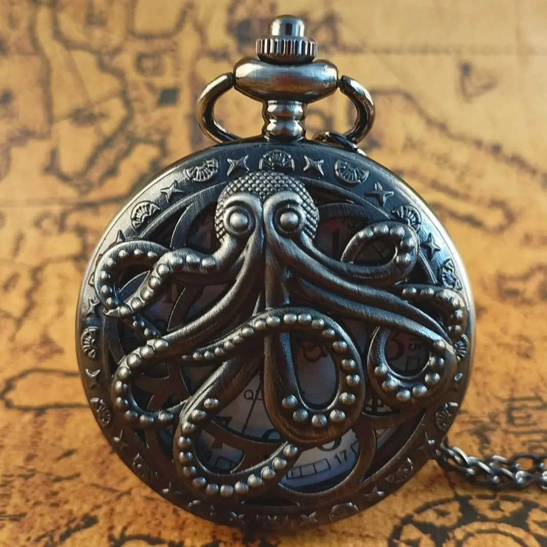 Top Trends: Personal Design Octopus Hollow Quartz Pocket Watches For Men Women Arabic Numerals Display Fob Watches Necklace Shoppable Styles