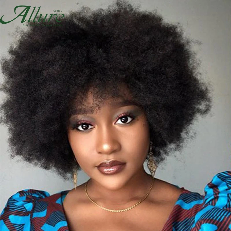 Top Trends: Fluffy Afro Kinky Curly Wig For Black Women Remy Brazilian Human Hair Short Sassy Wear To Go Wigs Natural Brown Burgundy Allure Shoppable Styles