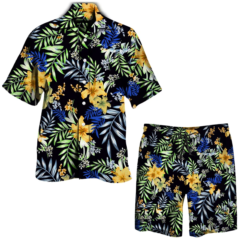 Top Trends: Tropical Floral Print Hawaiian Sets Men's Casual Short Sleeve Button Down Lapel Shirt Beach Shorts Suits Casual 2 Pieces Outfits Shoppable Styles