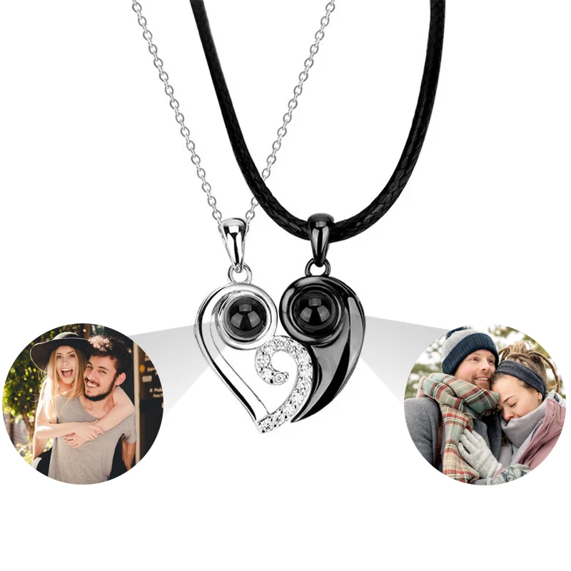 Top Trends: Dascusto Custom Heart Necklace Photo Necklace 925 Sterling Silver Couple Jewelry Black Silver Lovers Necklace For Men Women Gift Shoppable Styles