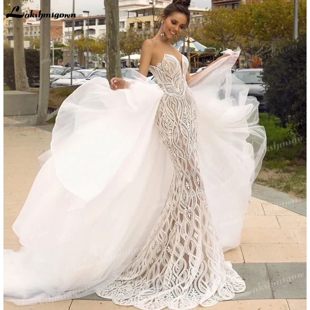 Top Trends: Stunning And Sexy Strapless 2 In 1 Mermaid Wedding Dress With Detachable Train Chic Lace Bride Dress Vestidos De Noche Shoppable Styles