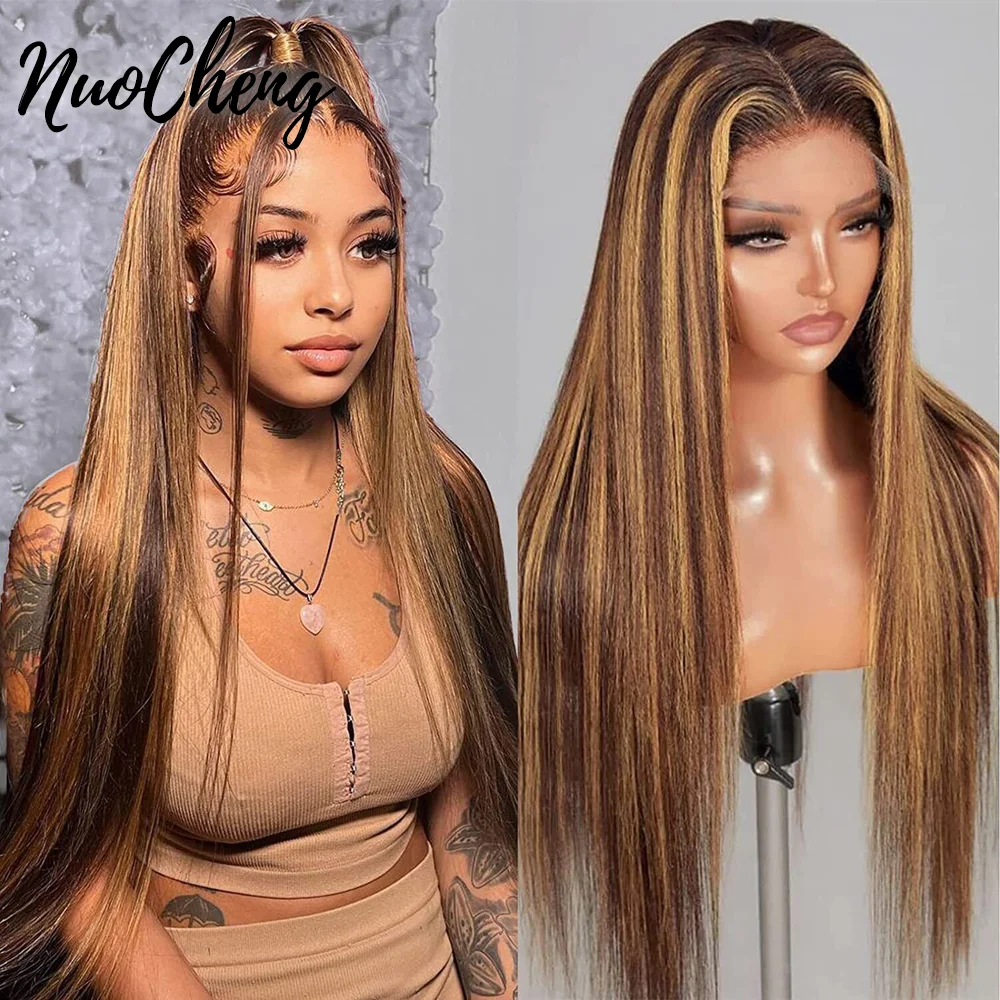 Top Trends: Highlight Ombre Lace Front Wig Human Hair 13x4 Straight P4 / 27 Honey Blonde HD Lace Front Wig Human Hair Pre Plucked 180% Density Shoppable Styles