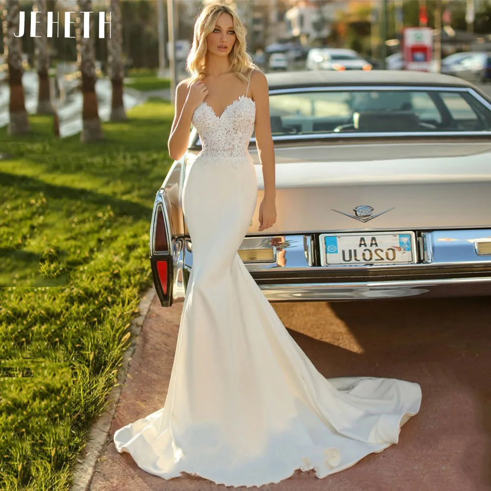 Top Trends: JEHETH Appliques Mermaid Wedding Dress Beaded Lace Sweetheart Sexy Spaghetti Straps Simple Bohemian Bridal Gown Vestido De Noiva Shoppable Styles - Image 4