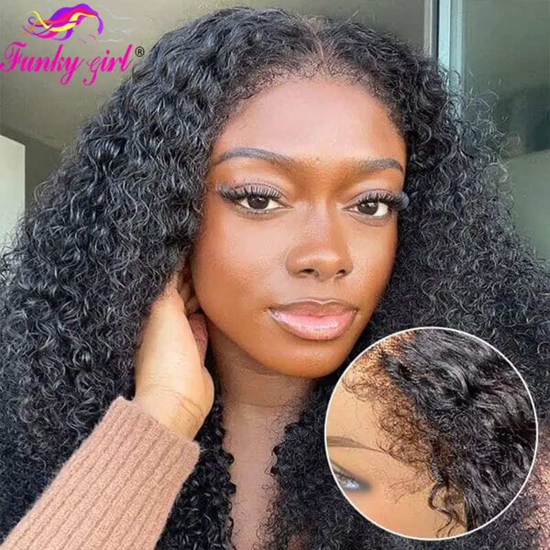 Top Trends: 4c Edges Kinky Curly 13x6 Lace Front Wig Human Hair Wigs Hairline Curly Wave Wig For Women Brazilain Deep Wave Lace Closure Wigs Shoppable Styles