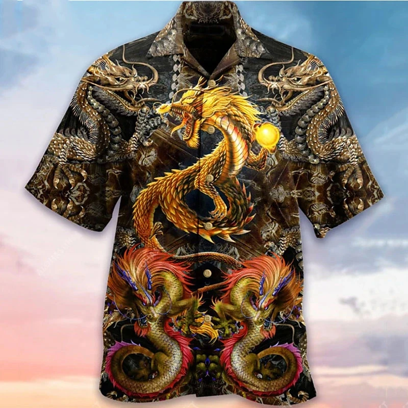 Top Trends: Men's Hawaiian Shirt Dragon Print 3d Print Cool Streetwear Fashion Summer Short Sleeve Tops Beach Casual Oversized Shirt Men 5xl Shoppable Styles