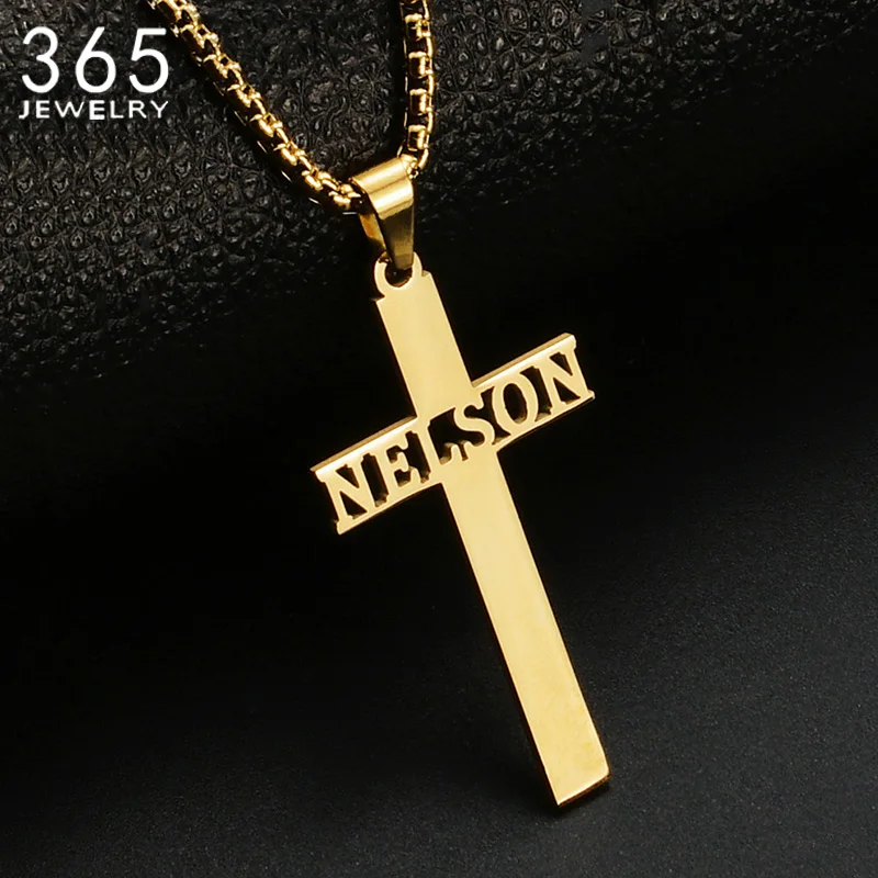 Top Trends: Custom Pendant Necklace Stainless Steel Men Necklaces Pearl Chain Cross Name Collar Religious Vintage Jewelry For Boyfriend Gift Shoppable Styles