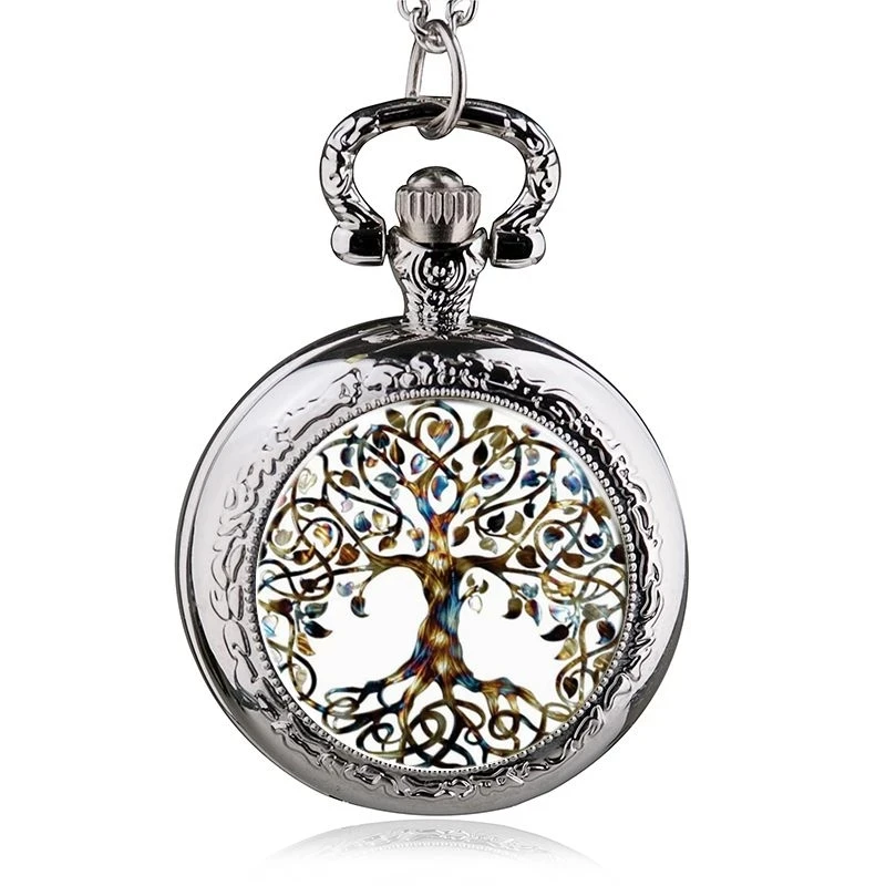 Top Trends: Personalised Fashion Silver Stainless Steel Tree Of Life Luminous Quartz Pocket Watch Necklace Women Jewelry Pendant Chain Shoppable Styles