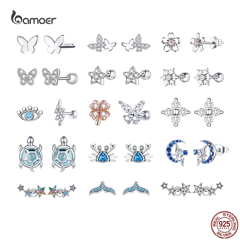 Top Trends: Bamoer Real 925 Sterling Silver Butterfly Animal Flower Ear Studs For Women Exquisite Party Earrings For Girl Original Design Shoppable Styles