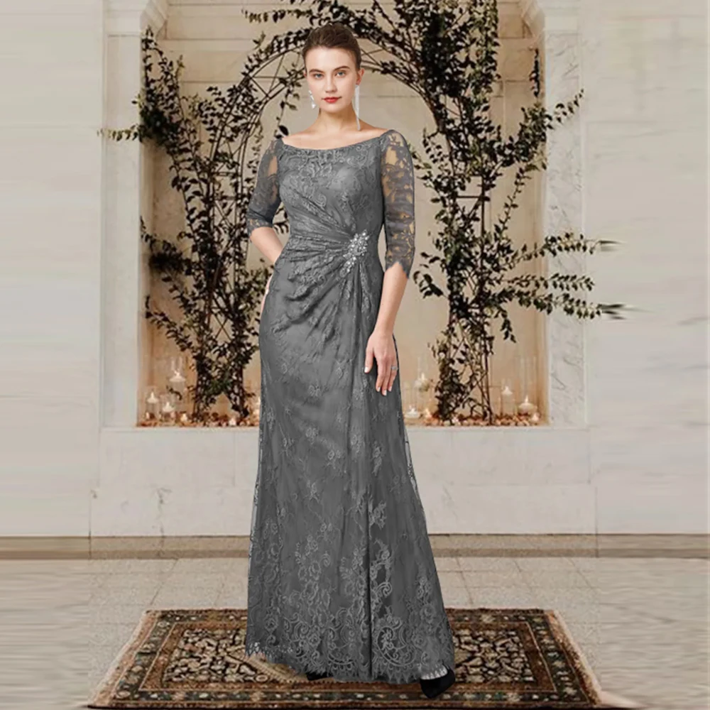 Top Trends: Elegant Lace Mother Of The Bride Dresses Scoop Neck 3 / 4 Sleeves Appliques Crystals Pleat A-Line Vestidos Elegantes Para Mujer Shoppable Styles