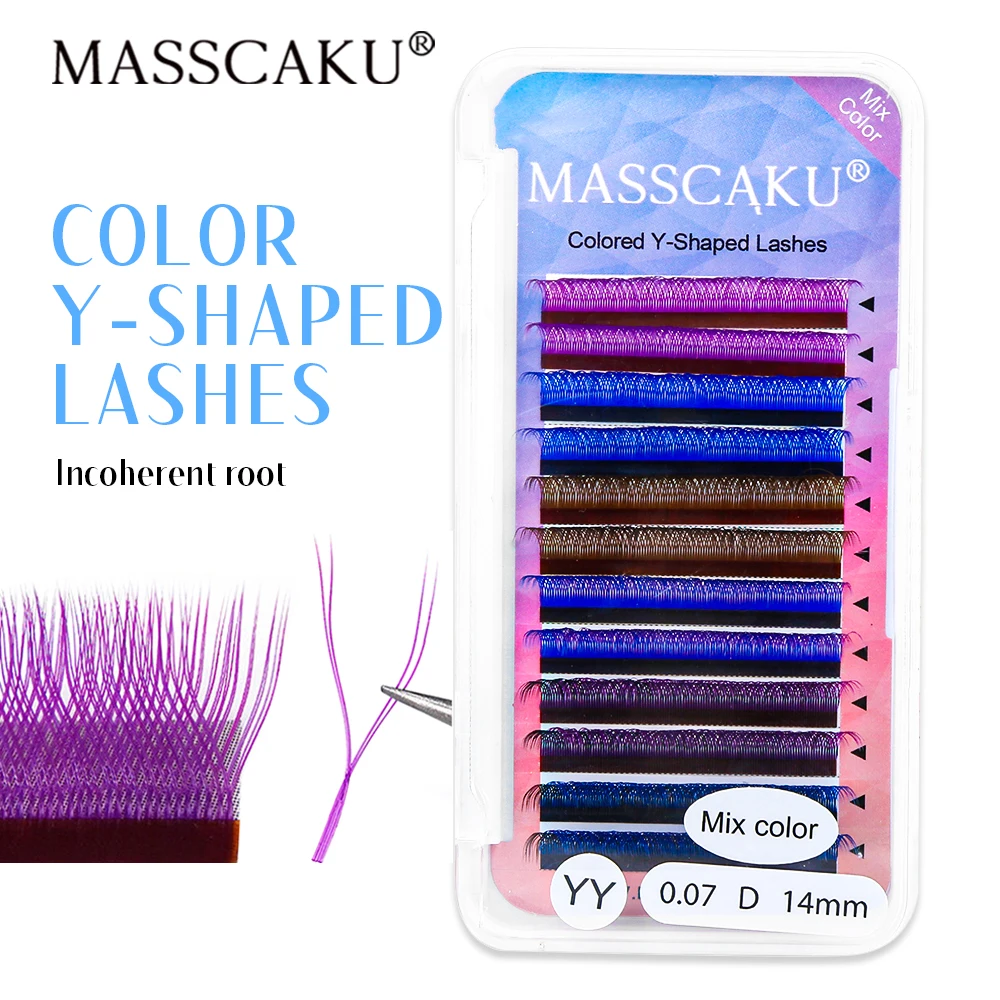 Top Trends: MASSCAKU 12Lines YY Shape New Colored Volume Lashes Mink Fluffy Y Design Eyelash Extensions Comfortable Individual Eyelashes Shoppable Styles