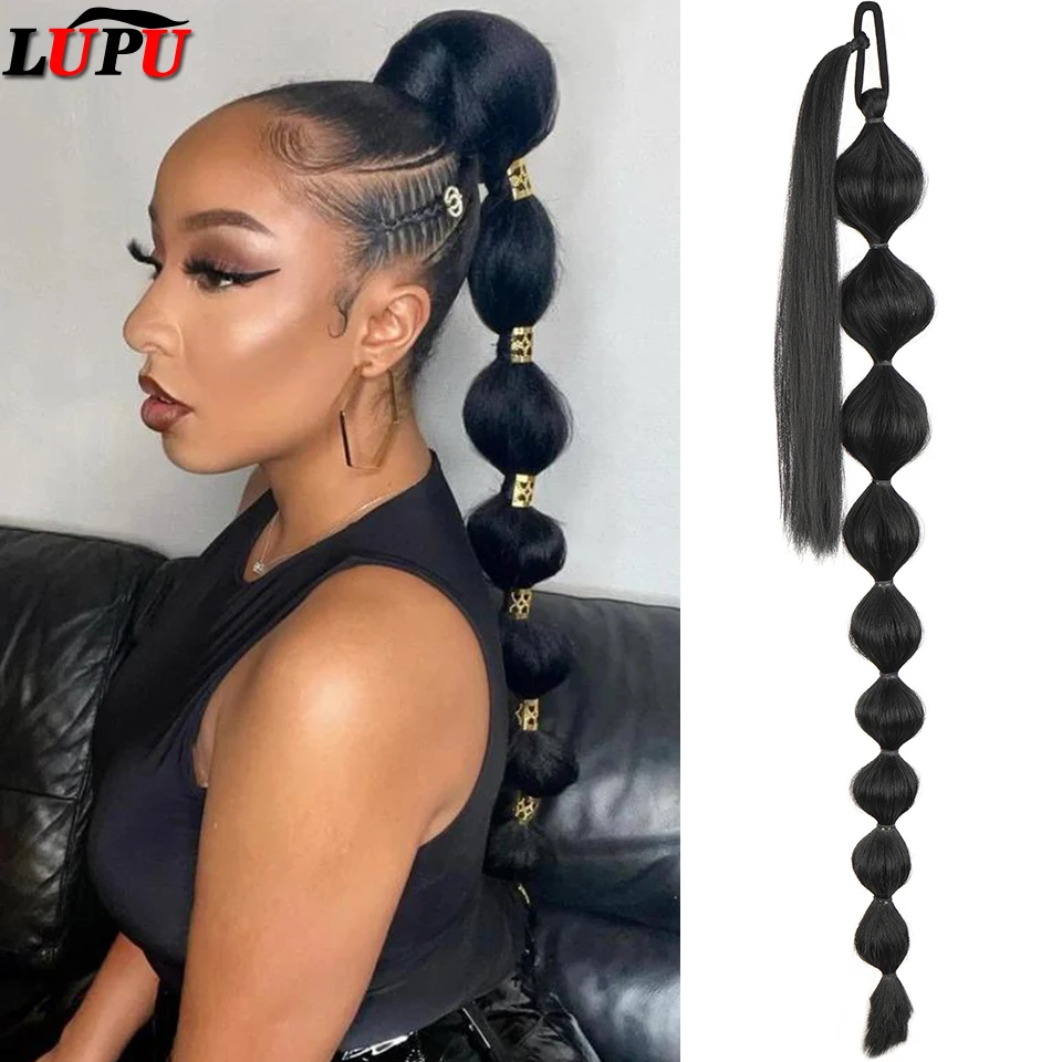 Top Trends: LUPU Synthetic Ponytail Bubble Warp Around Hair Extensions Natural Fake Hair Pieces For Women Long Black Lantern Bubble Ponytail Shoppable Styles