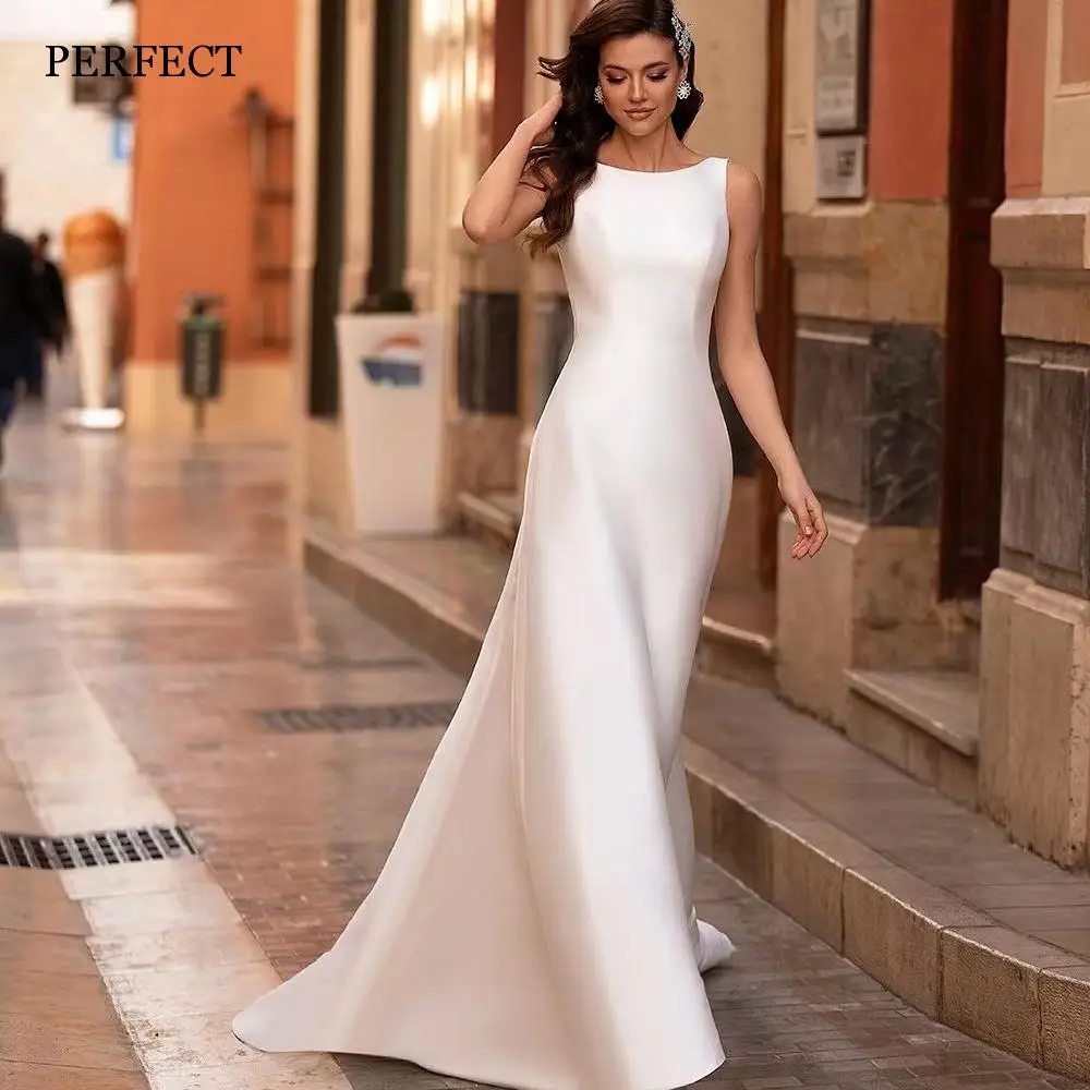 Top Trends: PERFECT Elegant Sleeveless Satin Wedding Dresses Simple O-Neck Backless A-Line Bridal Gowns 2024 Custom Made Vestidos De Novia Shoppable Styles