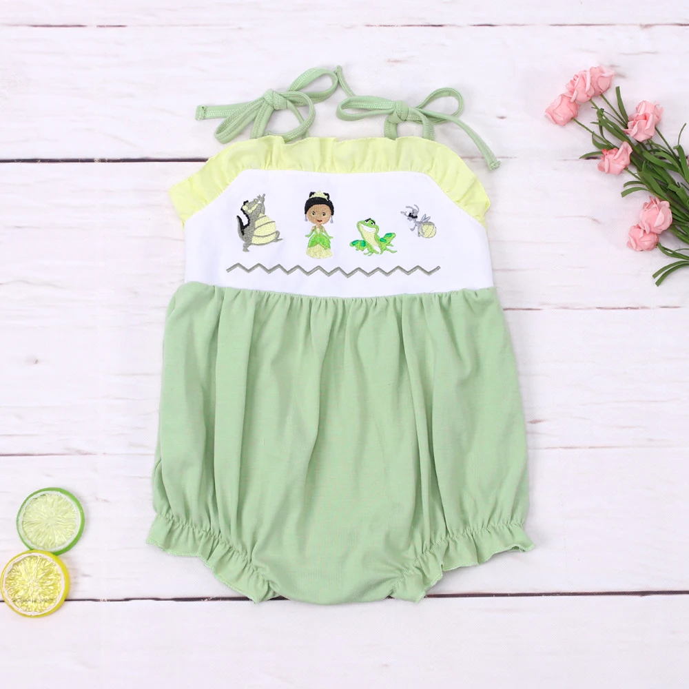 Top Trends: 2023 Fashion New Summer Green Stripe Sleeveless Baby Girl Jumpsuit Animal Embroidery Green Bodysuit One-Piece Clothes Shoppable Styles