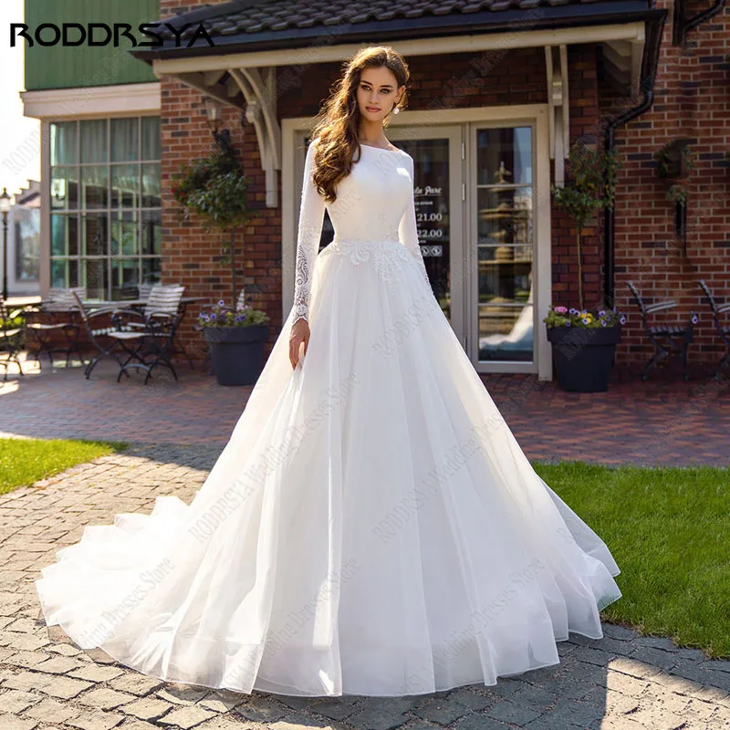 Top Trends: RODDRSYA Princess Wedding Dresses Long Sleeves Appliques Bridal Gowns Satin A Line Vestidos De Noiva Mariage Civil Custom Made Shoppable Styles