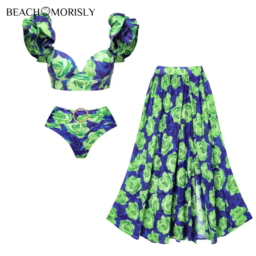 Top Trends: 2024 Women's Swimsuit With Skirt Vintage Rose Print Bikini Set 2 Pieces Swimwear Women Beachwear Luxury Bathing Suit Shoppable Styles