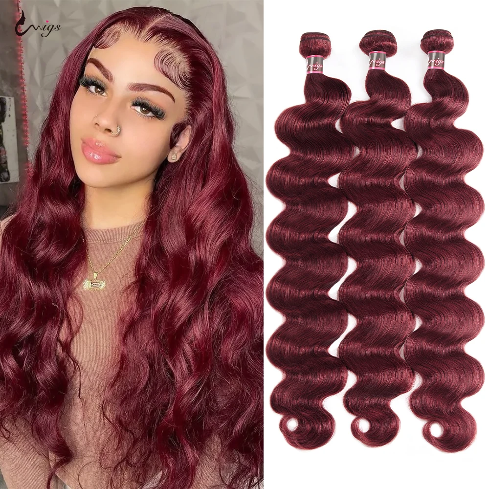 Top Trends: 99j Body Wave Bundles 30 Inch Brazilian Human Hair Extension 3 Bundles Ombre Colored Burgundy Wavy Hair Red Remy Hair Weaves Shoppable Styles