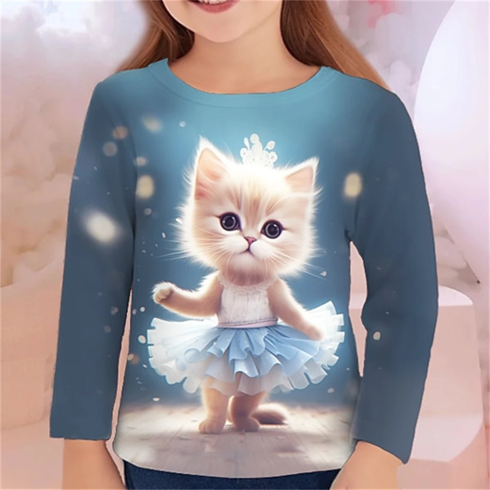 Top Trends: Girls&#039; 3d Graphic T Shirt Tee Long Sleeve Kids 3-12 Years Casual Tops Clothes For Children Animal Cats T-Shirts 2023 Autumn Girl Shoppable Styles