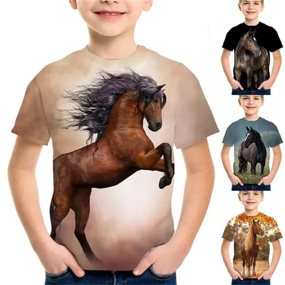 Top Trends: Children Clothes Girl Horse Tee Shirt 19 Colors Junior Boys Clothing 3d T-Shirt For Boy Child Tshirt Kids 9 To 12 Years Korean Shoppable Styles