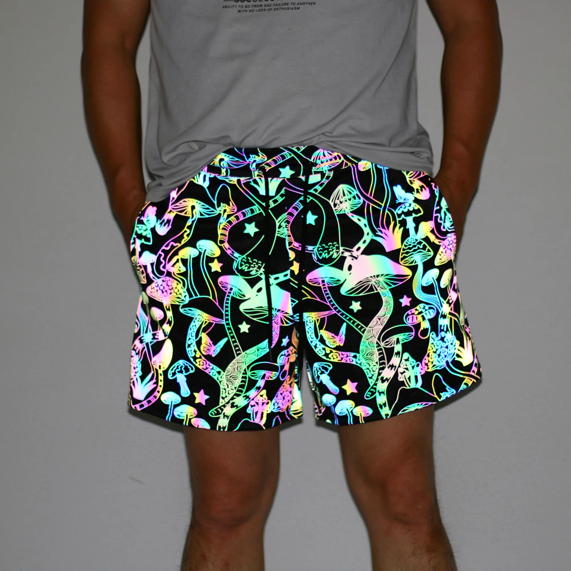 Top Trends: Men's Holographic Running Reflective Rainbow "Mushroom Pattern" Gear Outstanding Runners Jogger Sport Shorts Shoppable Styles