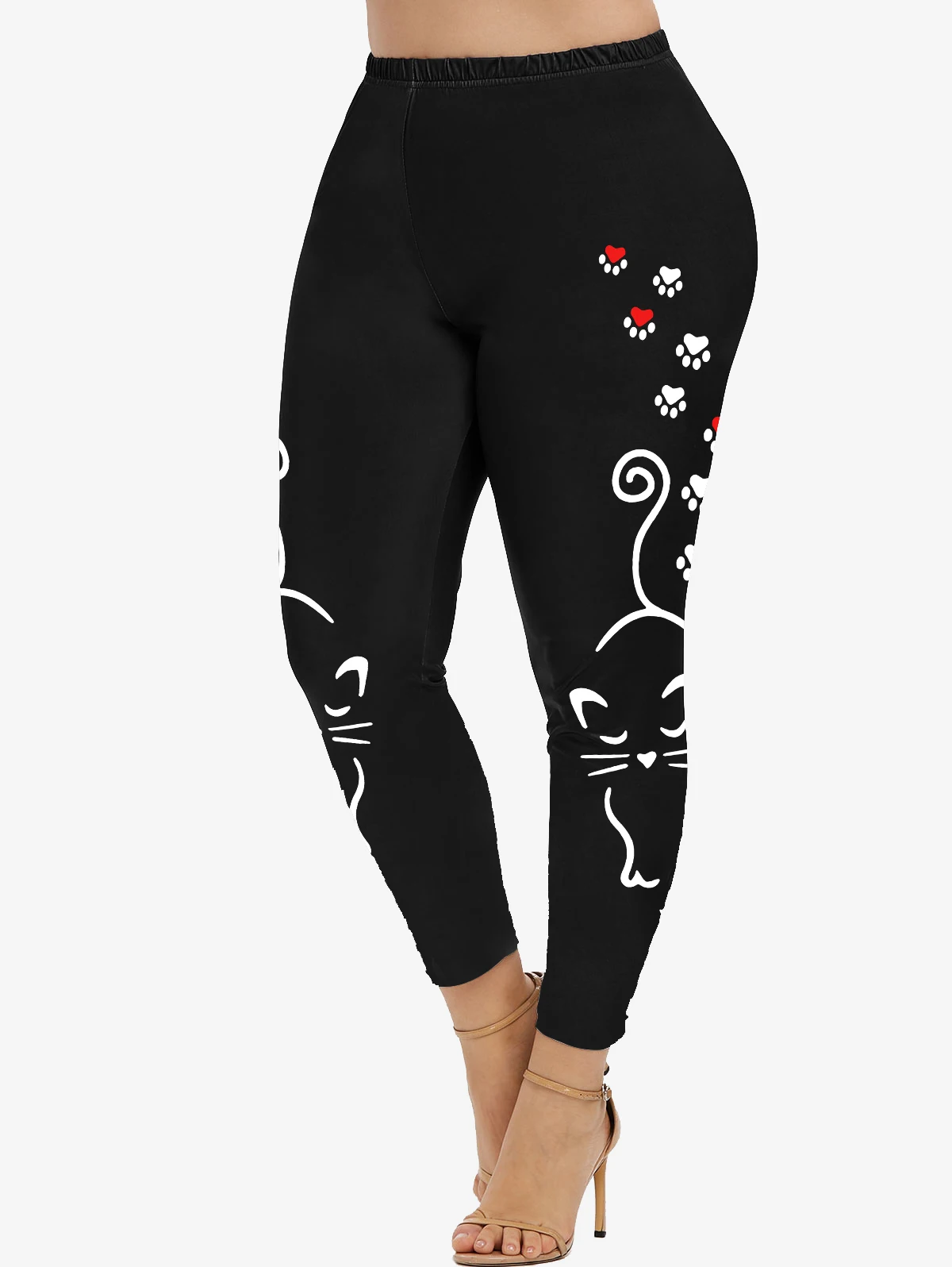 Top Trends: ROSEGAL S-5XL Leggings For Women Cute Cartoon Cat Paw Footprints Printed Skinny Pants Black Female Spring, Fall, Winter Trousers Shoppable Styles