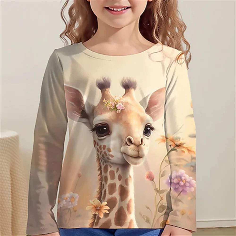 Top Trends: Kawaii Clothes For Girls Giraffe Cat Parrot Rabbit Children Girls T Shirts 2023 Autumn Fashion Kids Designer Tee Shirts Animal Shoppable Styles