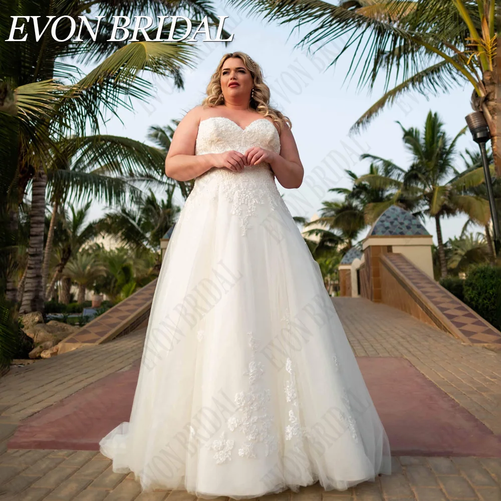 Top Trends: EVON BRIDAL Elegant Plus Size Wedding Dresses Sleeveless Sweetheart Lace Bride Gowns Applique A-Line Vestidos Novias Boda Shoppable Styles