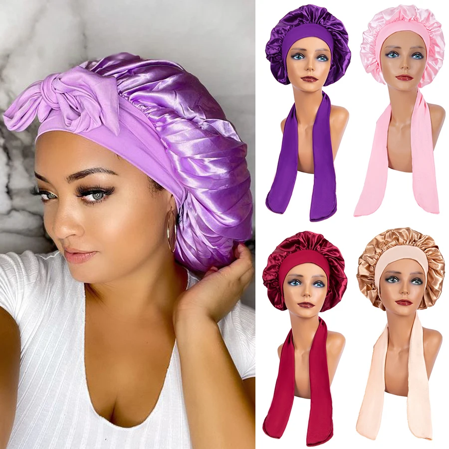 Top Trends: Women Satin Solid Sleeping Cap Soft Silk Nightcap Bonnet With Headband For Women Children Silk Scarf Sleep Hat Alileader Shoppable Styles