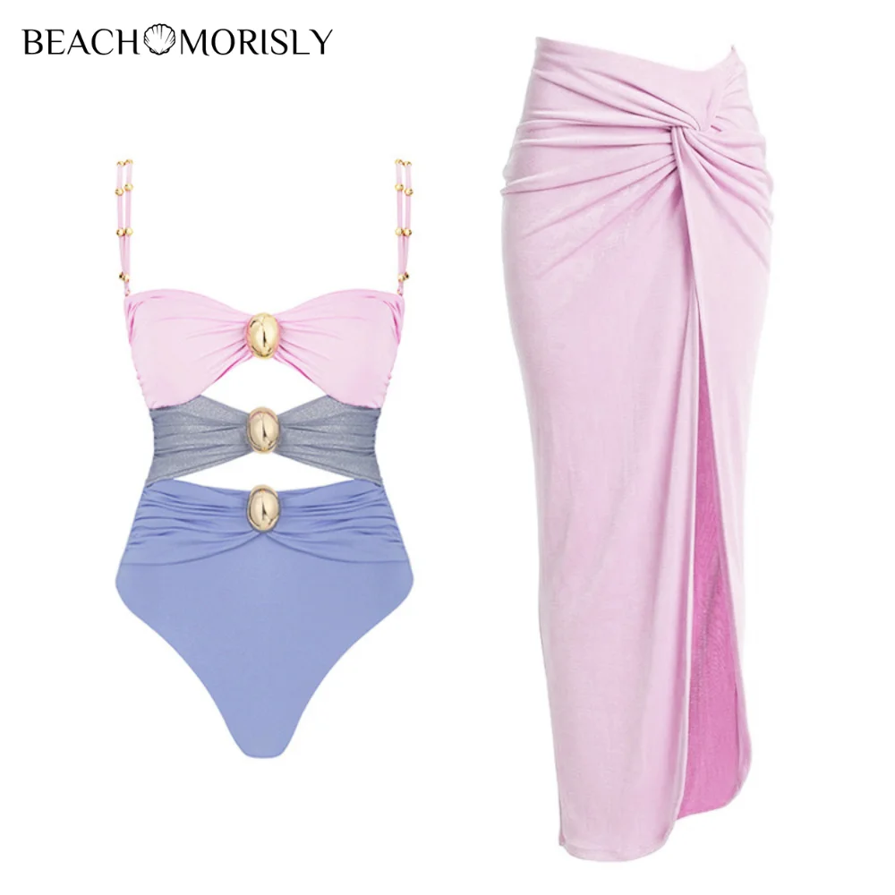 Top Trends: 2024 New Swimsuit Vacation Color Block One Piece Cover Up Swimwear Women Beachwear Bathing Suit Monokini Bikinis Sets Two-piece Shoppable Styles