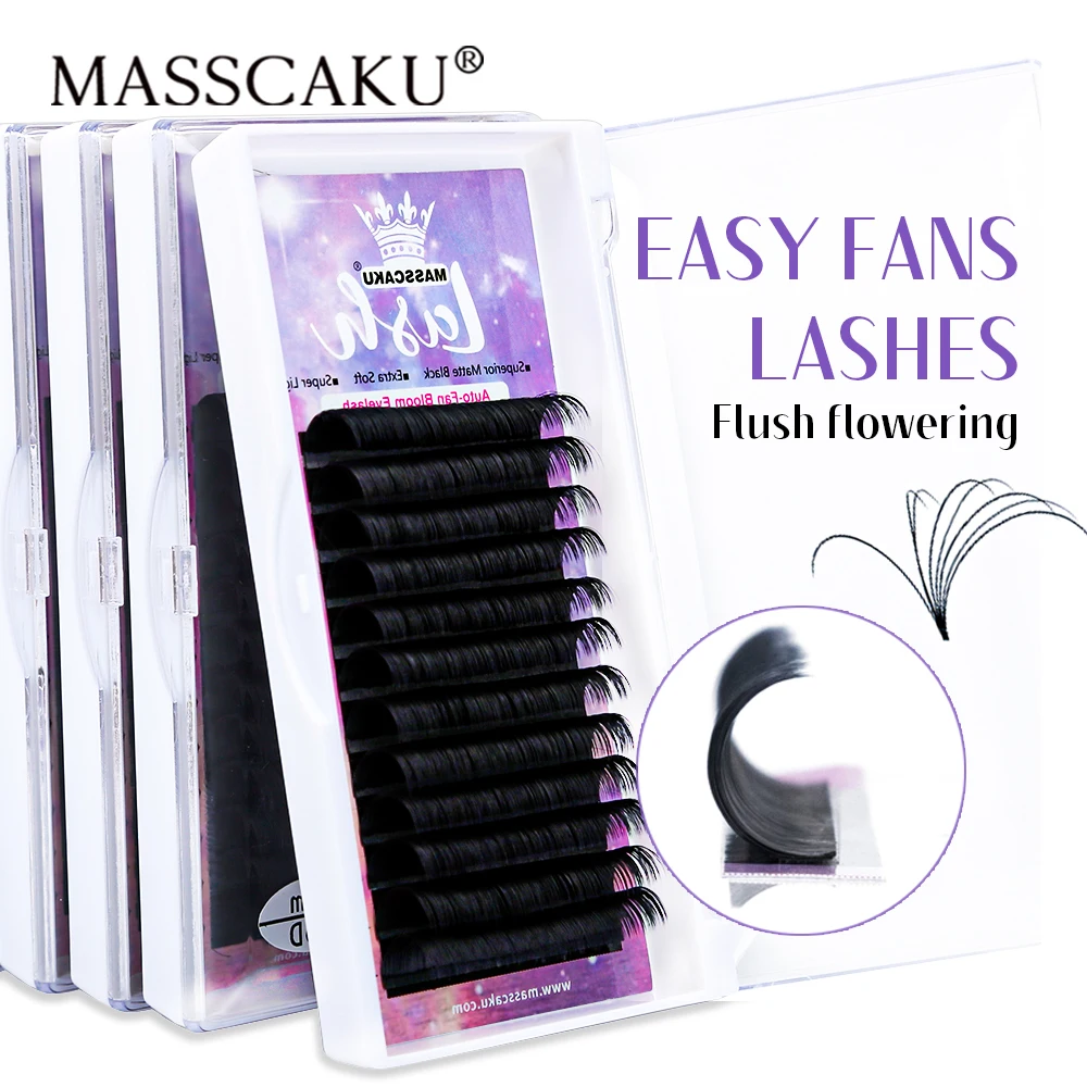 Top Trends: MASSCAKU 12 Lines Fast Bloom Lashes Auto Fans Eyelash Extension Mega Easy Fanning Make Up Cilia Russian Volume Shoppable Styles