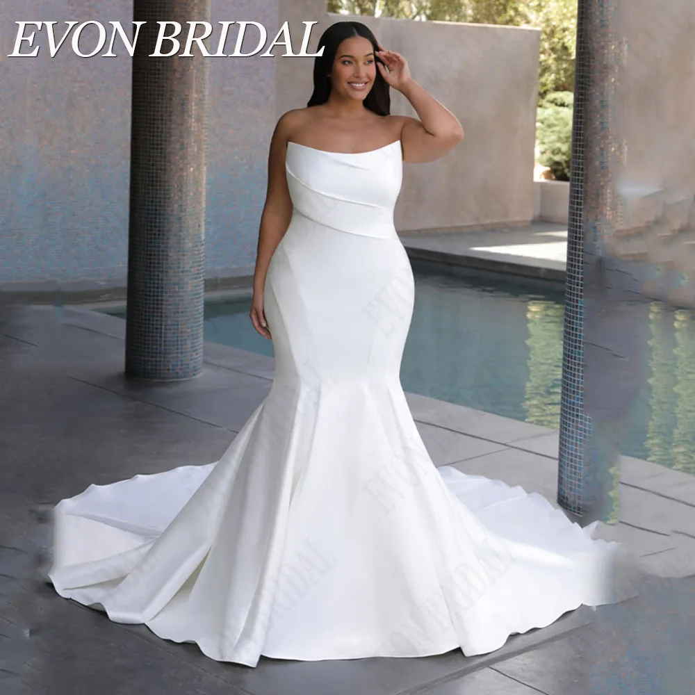 Top Trends: EVON BRIDAL Elegant Mermaid Wedding Dress Plus Size Strapless Sleeveless Satin Bridal Gowns Vestidos De Novia Talla Grande Shoppable Styles