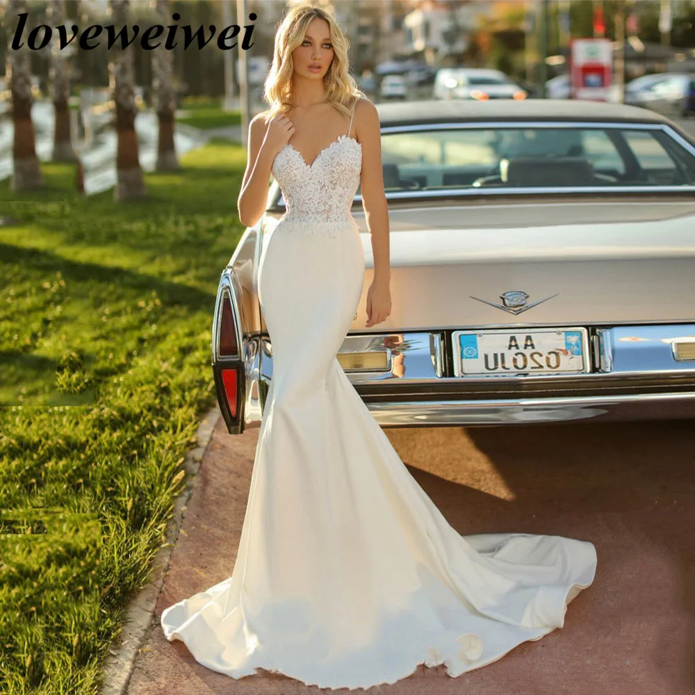 Top Trends: Appliques Lace Beaded V Neck Mermaid Wedding Dress Sexy Spaghetti Straps Simple Bohemian Bridal Gown Vestido De Noiva Shoppable Styles