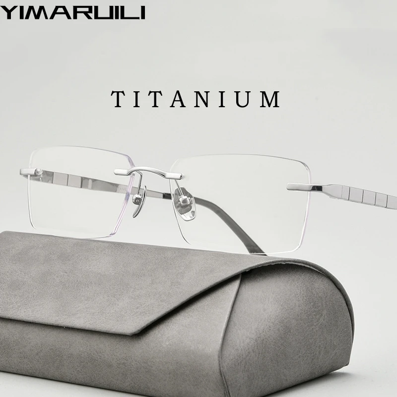 Top Trends: YIMARUILI New Ultra-light Business Square Eyewear Fashion Retro Pure Titanium Optical Prescription Rimless Glasses Men F91092T Shoppable Styles