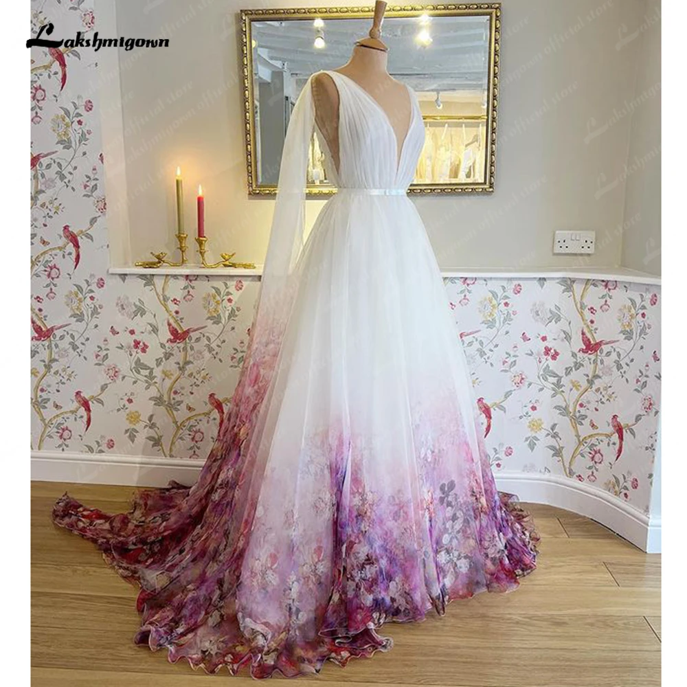 Top Trends: Lakshmigown Halter Neck Chiffon A Line Floral Print Wedding Dress 2023 Pleats Garden Wedding Gowns For Bridal Robe De Mariée Shoppable Styles