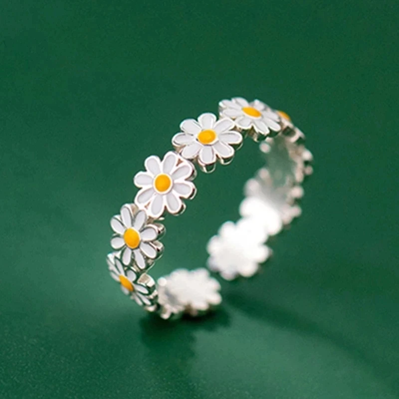 Top Trends: Vintage Daisy Flower Rings For Women Korean Style Adjustable Opening Finger Ring Bride Wedding Engagement Statement Jewelry Gif Shoppable Styles