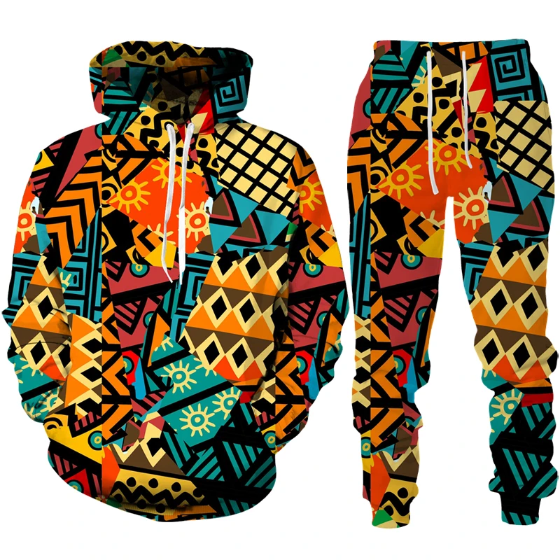 Top Trends: Colorful Folk-Custom 3D Print Hoodie+ Pants Suit Men Women Long Sleeve Sports Tracksuit Set Ethnic Style African Dashiki Clothing Shoppable Styles