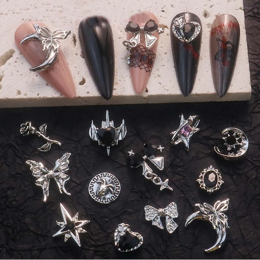 Top Trends: 10Pcs Nail Art Punk Style Nail Art Charms 3D Alloy Retro Cross Star Moon Wings Nail Deciration DIY Design Nail Metal Accessories Shoppable Styles