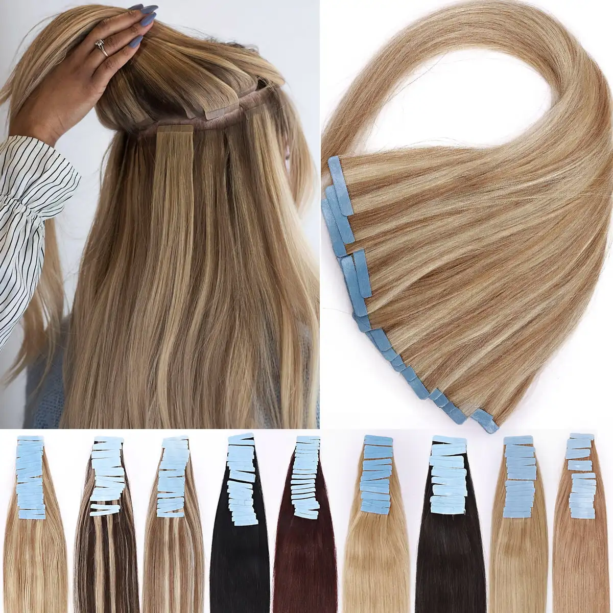 Top Trends: Tape In Hair Extensions Real Human Hair 20pcs Straight Seamless Skin Weft Tape Hair Extensions Invisible Pre-taped Blonde Hair Shoppable Styles