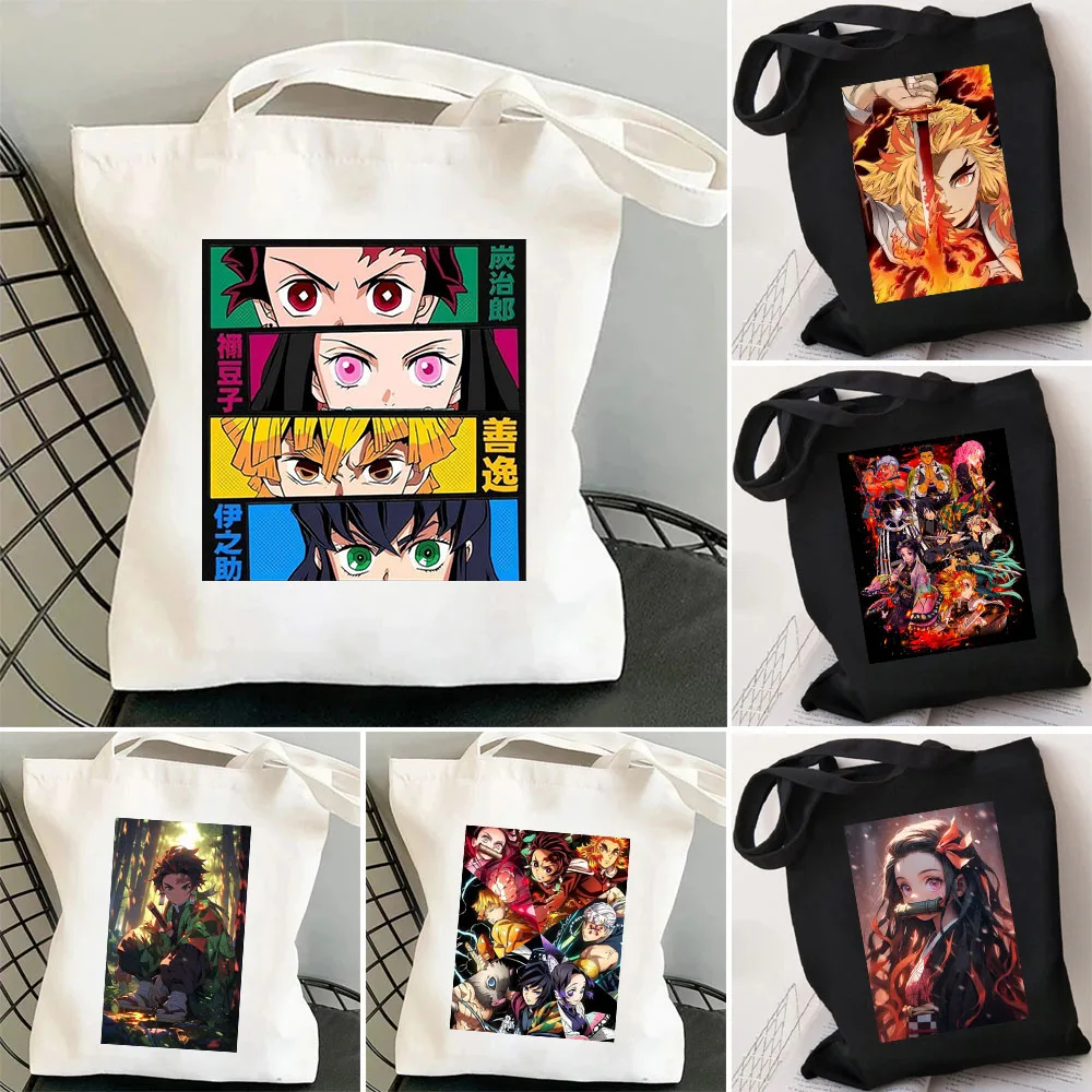 Top Trends: Hot Anime Demon Slayer Shoulder Bag Kimetsu No Yaiba Tanjirou Kamado Tote Bags Canvas Summer Large Capacity Handbags Shoppable Styles