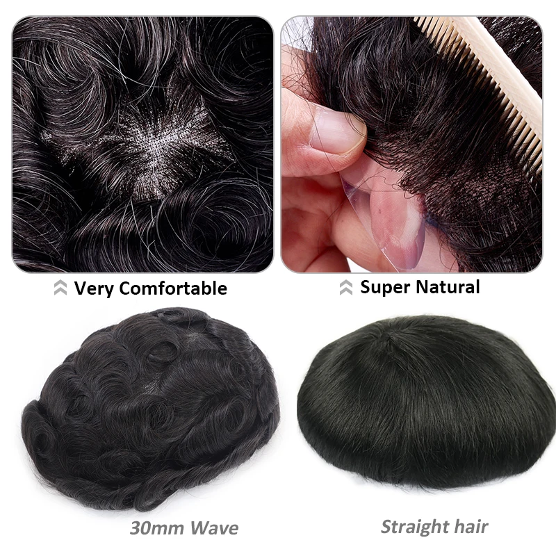 Top Trends: Men Toupee 0.12-0.14mm Human Hair Men's Natural Hair Wig Full PU Capillary Prosthesis Transparent Toupee Hair Replacement System Shoppable Styles - Image 6