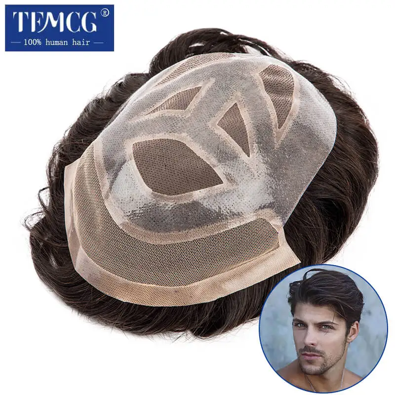 Top Trends: Mono & Pu With Lace Front Breathable For Male Hair Prosthesis 100% Indian Human Hair Toupee Men Wig Exhuast Systems Wig For Men Shoppable Styles