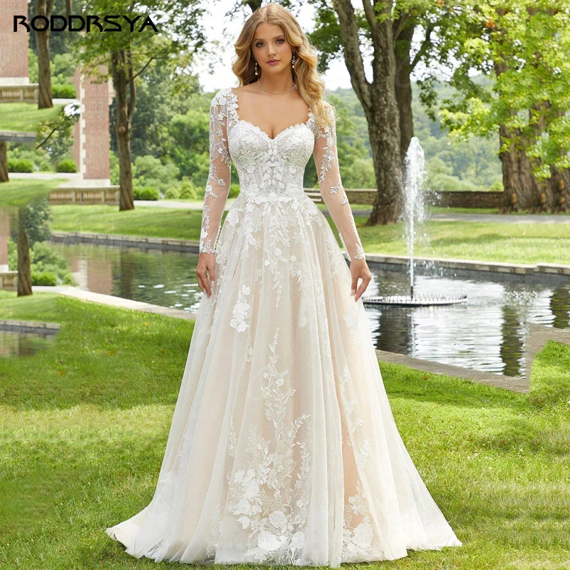 Top Trends: RODDRSYA Lace Sweetheart Wedding Dress Long Sleeves Bridal Gowns Backless Appliques Sweep Train Vestidos De Noiva Mariage Beach Shoppable Styles