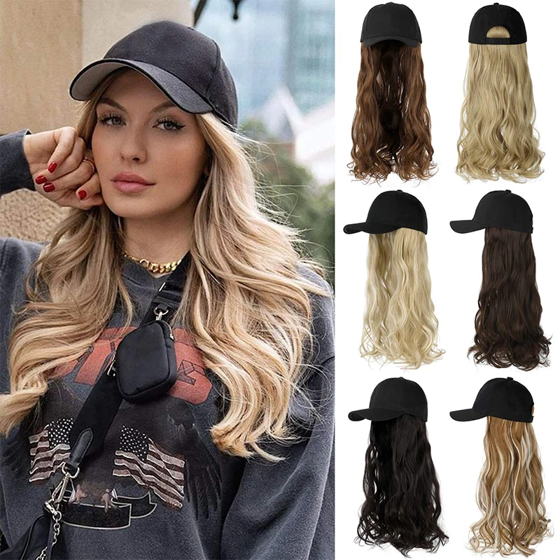 Top Trends: SHANGZI Long Wavy Synthetic Wig Baseball Cap With Hair Extensions Hat Wigs Bone Natural Black Connect Wig Adjustable For Women Shoppable Styles