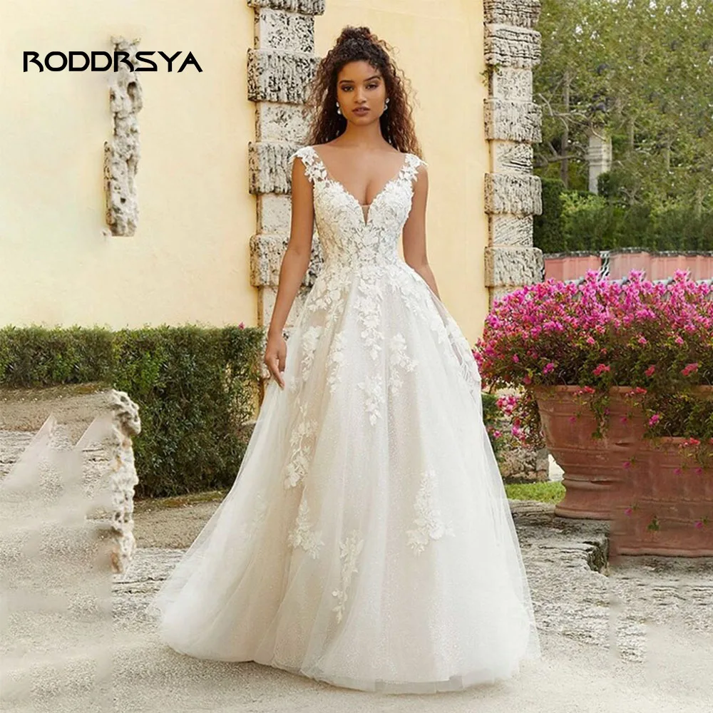 Top Trends: RODDRSYA V-neck Boho Wedding Dresses Floor-length Tulle Vestido De Noiva Appliques A-line Backless Bridal Gowns For Women 2023 Shoppable Styles