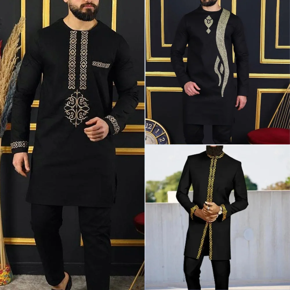 Top Trends: Men Dashiki New In 2-piece Full Pant Sets African Traditional Outfit Long Sleeve Men&#039;s Luxury Clothing Kaftan Elegant Brand Suit Shoppable Styles