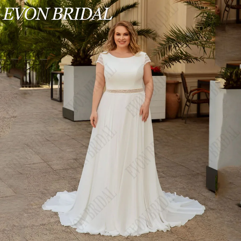 Top Trends: EVON BRIDAL Classic Chiffon A-Line Wedding Dress For Plus Size Woman Scoop Neck Short Sleeves Bride Gowns Vestido De Novia Shoppable Styles