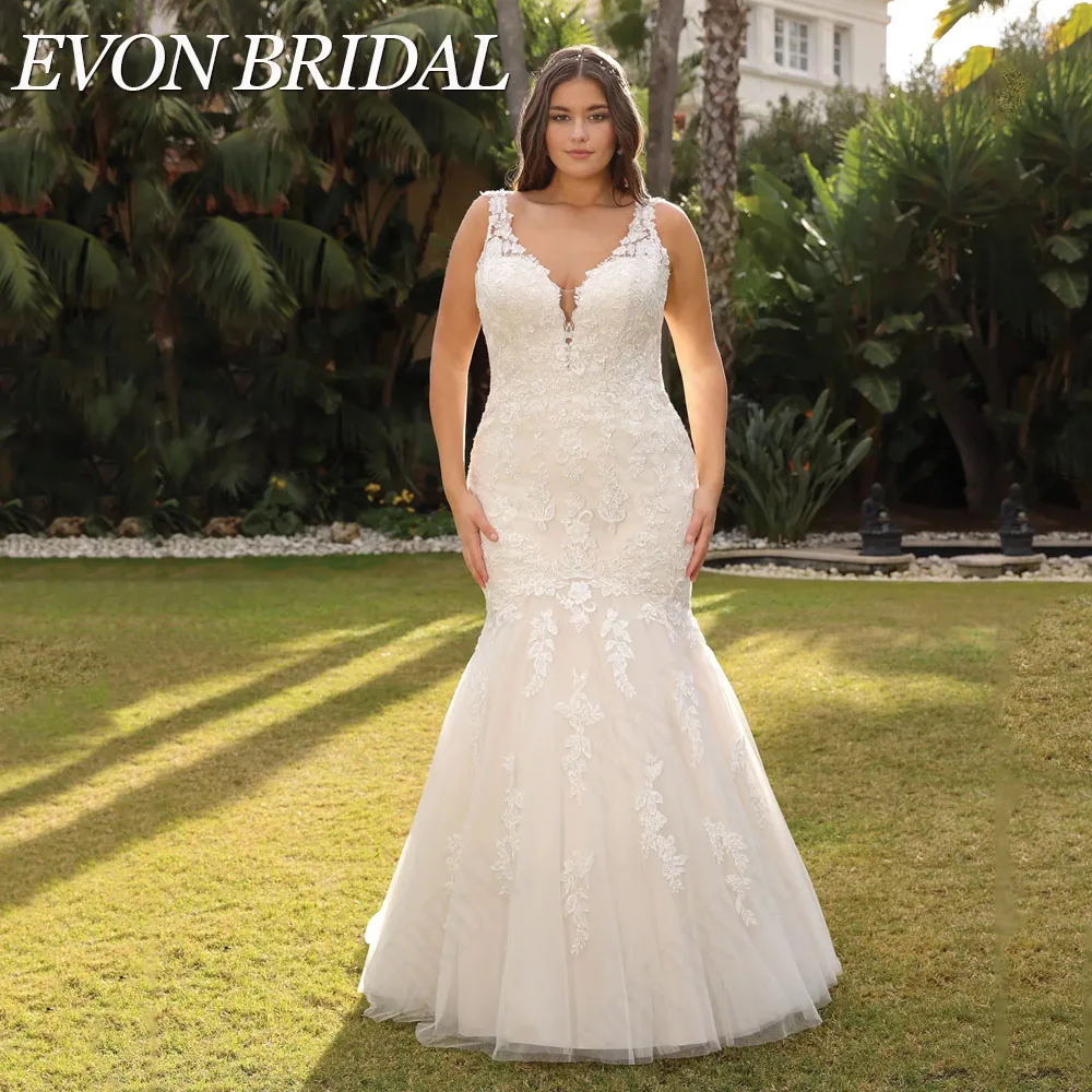 Top Trends: EVON BRIDAL Mermaid Wedding Dress Plus Size V-Neck Lace Up Sleeveless Applique Bridal Gowns Custom Made Vestidos Novias Boda Shoppable Styles