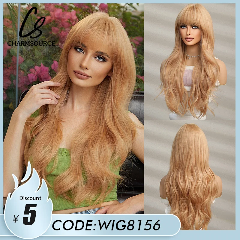 Top Trends: Brown Copper Ginger Long Wave Wigs With Bangs High Quality Synthetic Wigs For Women Natural Cosplay Heat Resistant Cosplay Hair Shoppable Styles