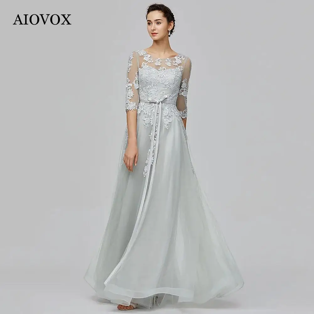 Top Trends: AIOVOX Elegant Appliques Bridesmaid Dresses A-Line Organza Lace-Up Simple Evening Dresses For Women Illusion Vestidos De Noche Shoppable Styles