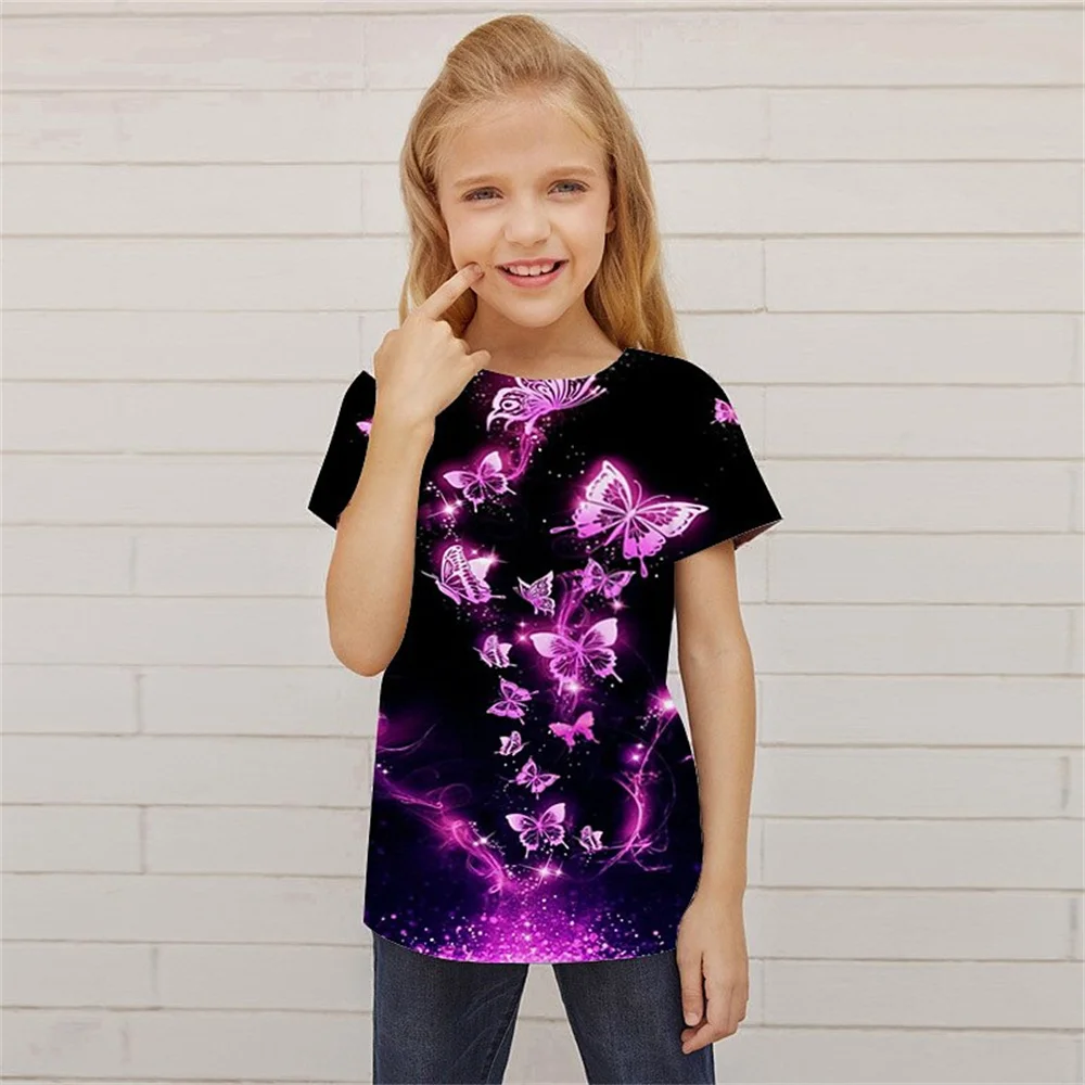 Top Trends: Kids Girls&#039; T Shirt Short Sleeve 3D Print Butterfly Animal Children Tops Streetwear Daily Indoor Outdoor Regular Fit 3-12 Years Shoppable Styles