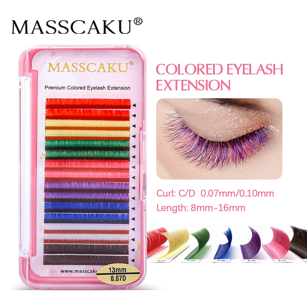 Top Trends: MASSCAKU 16Lines Colorful Classic Eyelash Extension Professional Individual Fake Lashes Mixed Length Colored Eyelashes Supplies Shoppable Styles